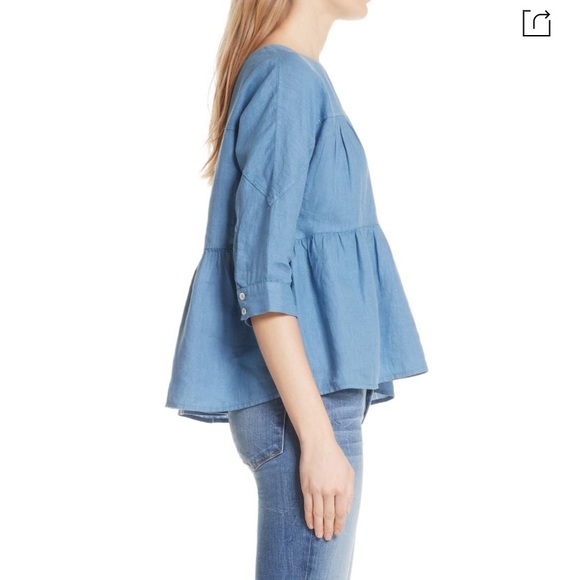 ✨FRAME DENIM✨💕 LINEN PEPLUM TOP IN BLUE HEAVEN💕 - Picture 3 of 9